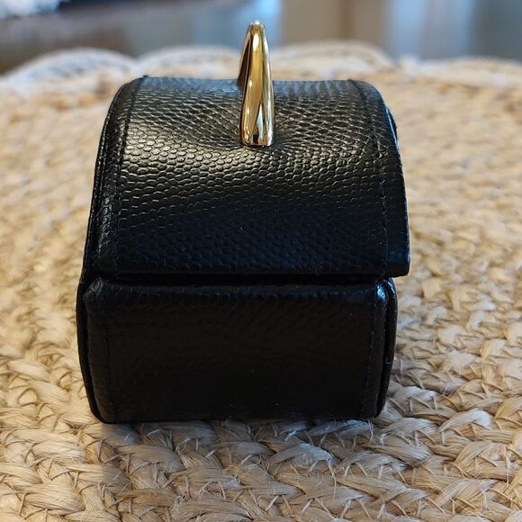 Wolf Designs Black Pebbled Leather Mini Travel Jewelry Box Case - Picture 4 of 8